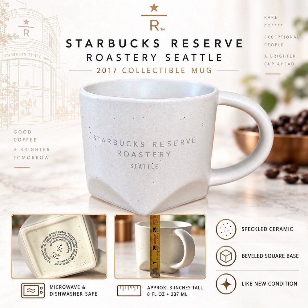 Starbucks Reserve Roastery Seattle Mug 2017 8oz Speckled Beveled Ceramic Cup